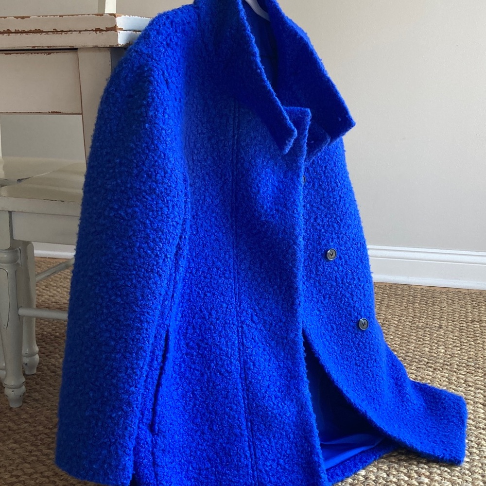 LOFT Curly Funnel Neck Coat. Cobalt. Size Large Petite
